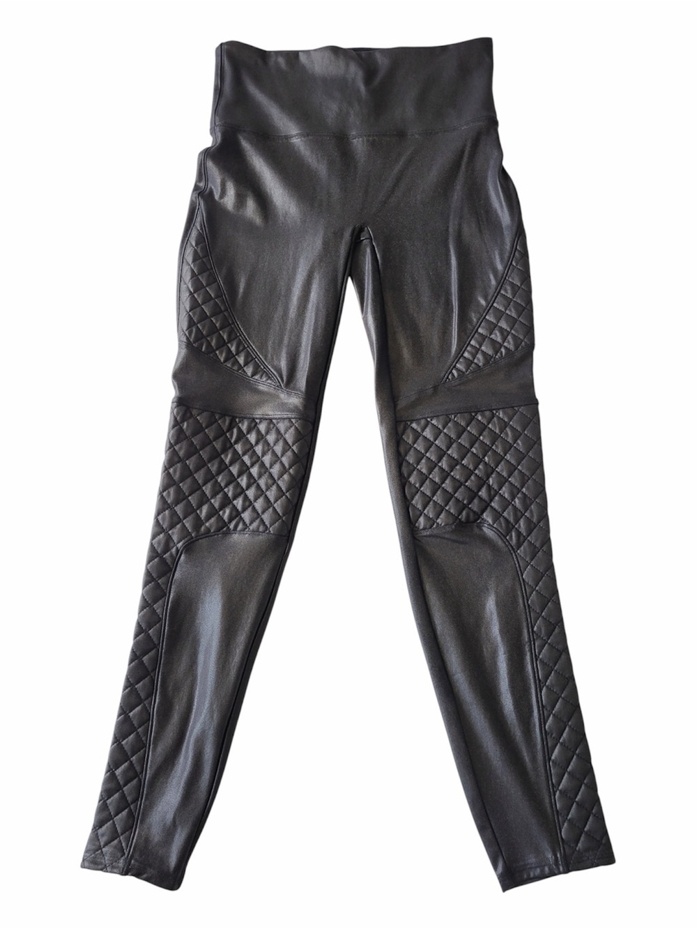 ✅ SPANX Black Quilted Faux-Leather Leggings size L
